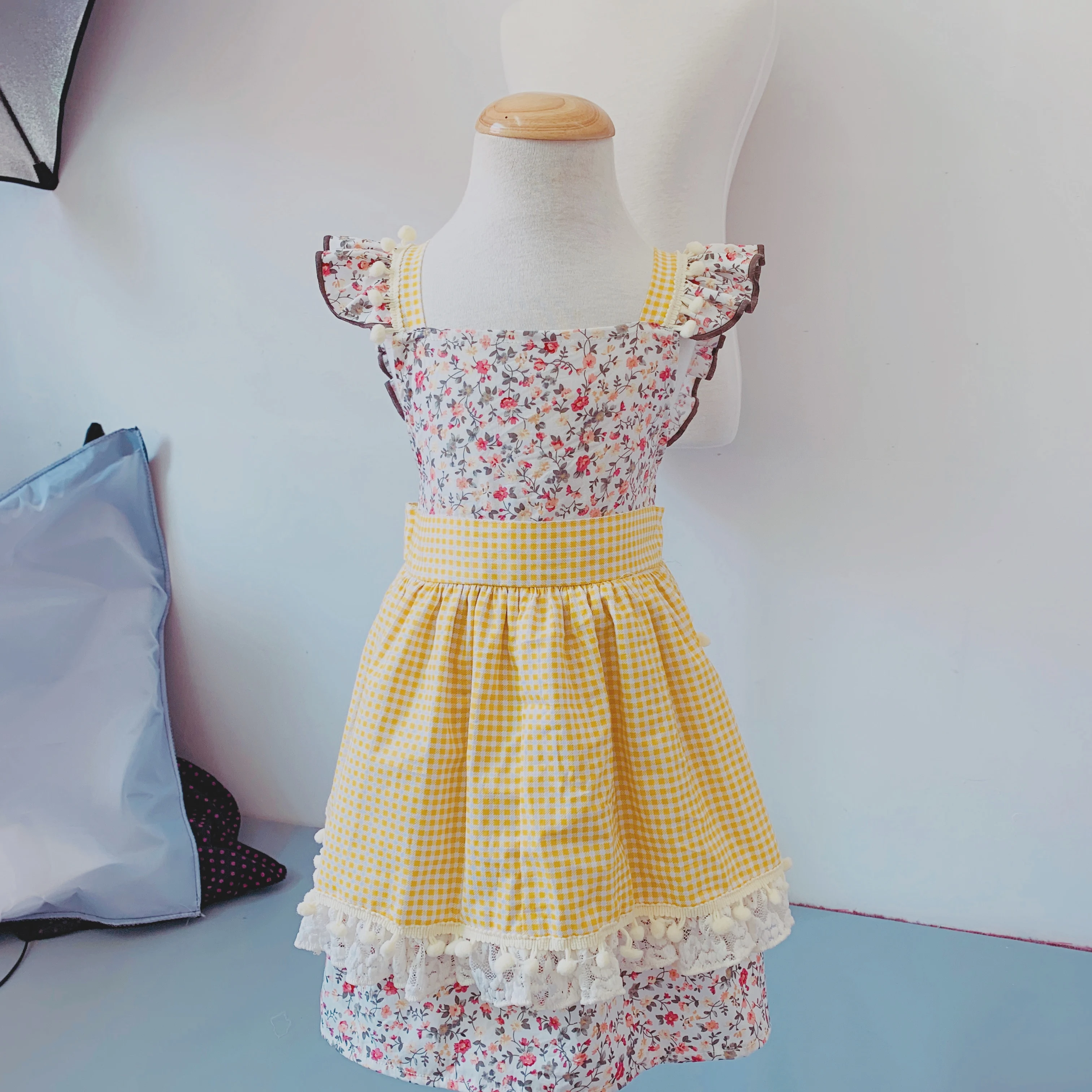 New style Summer little floral slip dress white lace ruffle trim Baby