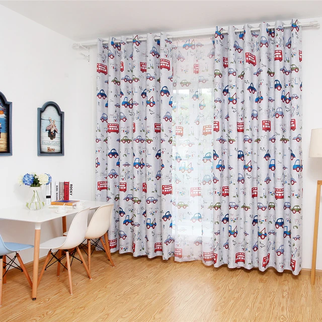 Lovely Cartoon Car Printed Window Curtain Rod Pocket Panels Lovely Cartoon Car Printed Window Curtain Rod Pocket Panels For Kids Bedroom