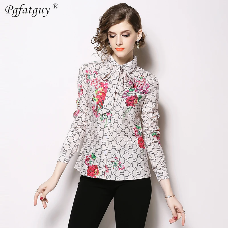 Women 2019 Spring Fashion Casual Shirt Workwear Office Formal Turn Down Collar Top Temperament Floral Geometric Printing Blouses |