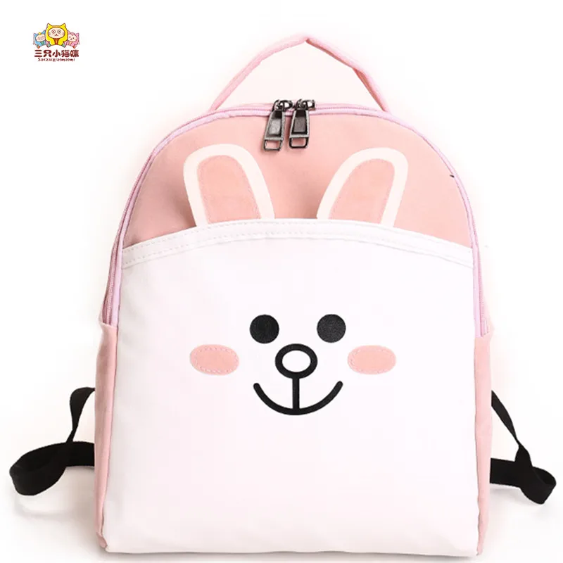 

TOP Free shipping 2017 new Korean version Stitching PU Cartoon Rabbit bear Casual cute schoolbag backpack