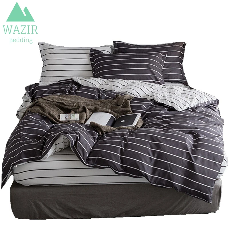 

WAZIR Simple Style Stripe bed linen Home Textile Bedding Set Sanding bedding queen Duvet Cover Pillowcases Bedroom Bedclothes
