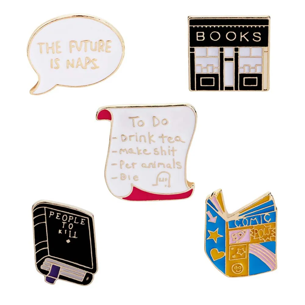 

MJARTORIA 5pcs Enamel Brooch Set Women Bookstore Scroll Books Cartoon Brooch Jacket Badge Brooch Pins Accessories Dropshipping