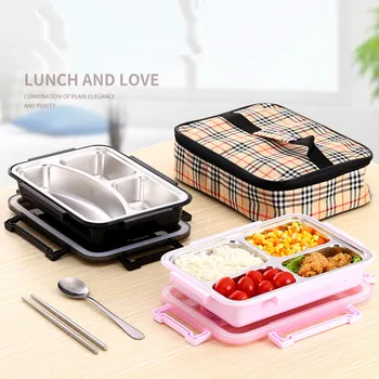 

New Kids 304 stainless steel sealed lunch box with insulation bag Student portable food container school picnic office lunchbox