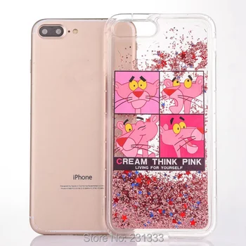 

For Iphone 7 I7 Iphone7 Pink Panther Liquid Quicksand Glitter Soft TPU Case Cute Shockproof Flow Clear Cover Skin Fashion 50pcs