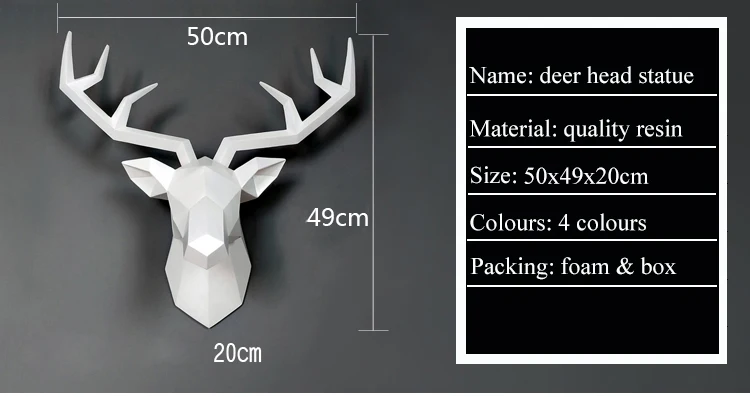 3D голова оленя декоративная статуэтка абстрактная скульптура украшения дома аксессуары 50x49x20 см стены гостиной большие статуи лося украшения