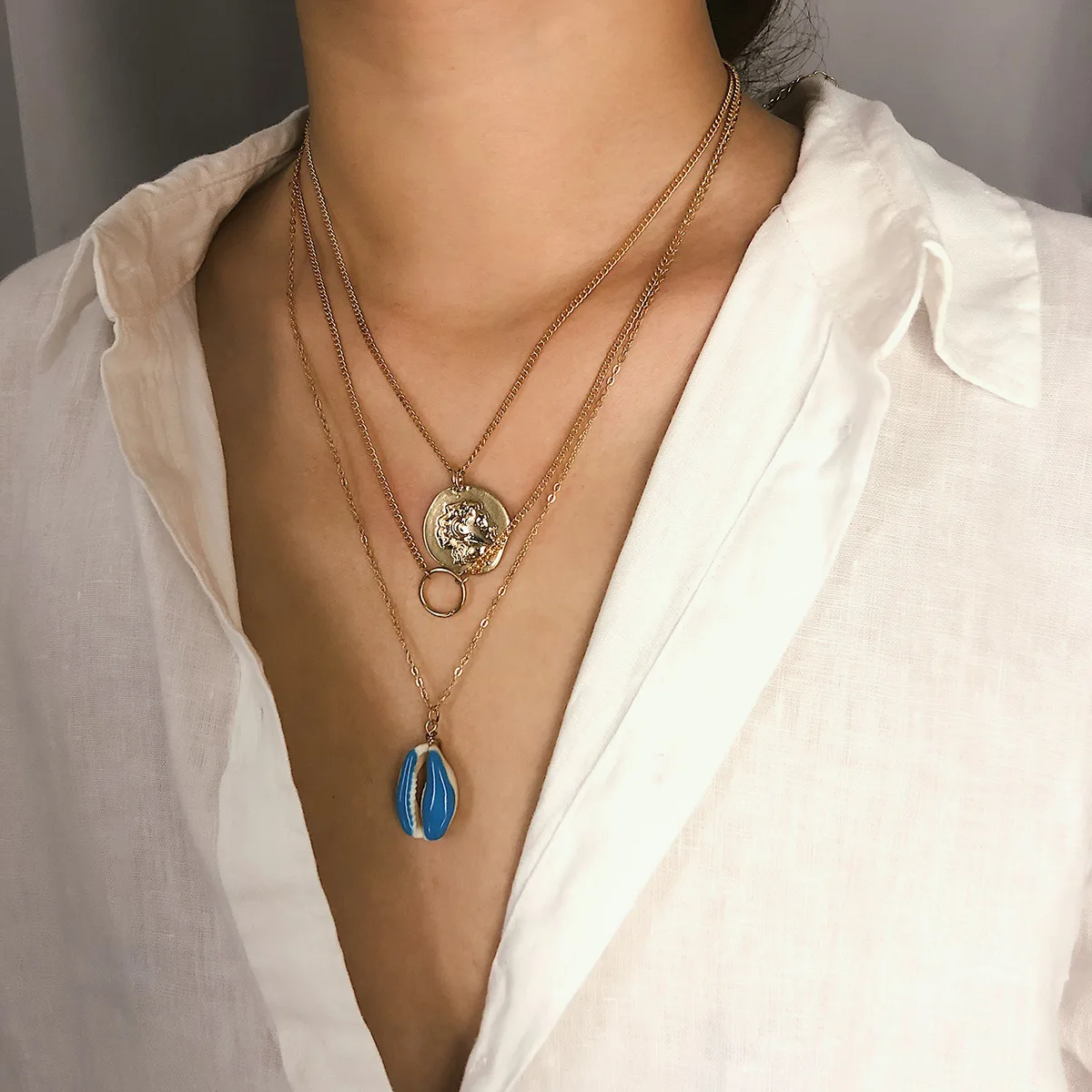 

2019 Boho Layered Necklaces Women Summer Paint Sea Shell Necklace Female Fashion Seashell/Coin Neck Pendants Necklaces Jewelry