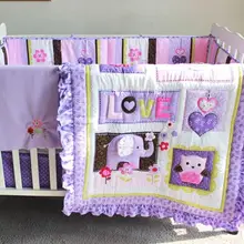 8 шт. хлопковый набор постельных принадлежностей для детской кроватки, качественное фиолетовое постельное белье с совой для новорожденных девочек, хлопковое постельное белье для детской кроватки