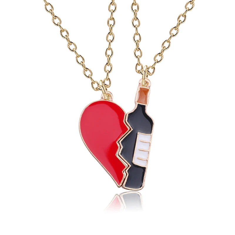 

2019 Spring and Autumn New 2 Pieces / Set of Wine Bottle Heart Shaped Couple Necklace Gift Pendant Creative Wine Glass Winebowl