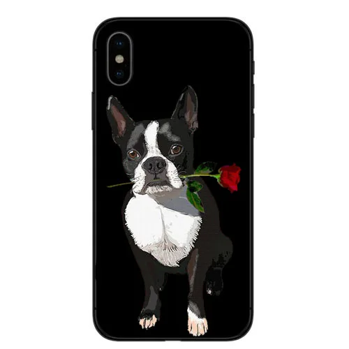 Силиконовые чехлы Suave для iphone X XR XS11Pro MAX 8 7 Boston Terrier Dog Rose|Сумки телефона| |
