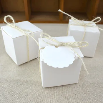 

100pcs White DIY Kraft Box Paper Bag Wedding Box Candy Box For Wedding Decoration Gift Box Wedding Favors With Burlap Twine