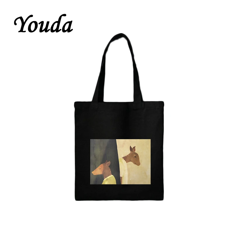 

Youda Cartoon Image Printing Classic Canvas Bag Ladies Shopping Shoulder Bags Solid Color Simple Casual Tote Fashion Handbag