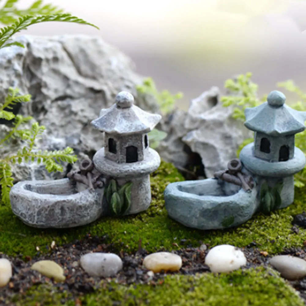 

Micro Landscape Garden Miniature Toys Pond Tower Figurines Bonsai DIY Crafts Beautiful Resin Landscape Lawn Courtyard Mini