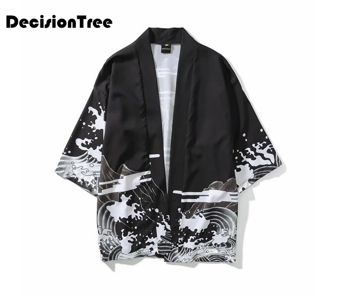 2019 summer mens kimono japanese clothes streetwear casual kimonos jackets Waves and Wind Dragn harajuku style cardigan outwear
