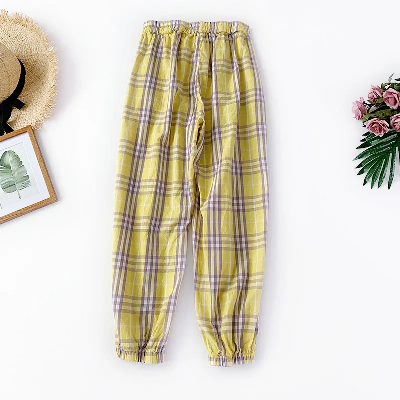 AcFirst Summer Women Fashion Yellow Long Loose Pants Plaid Harem Pants High Waist Length Female Pants Casual Sweatpants Jeans AcFirst Summer Women Fashion Yellow Long Loose Pants Plaid Harem Pants High Waist Length Female Pants Casual Sweatpants Jeans