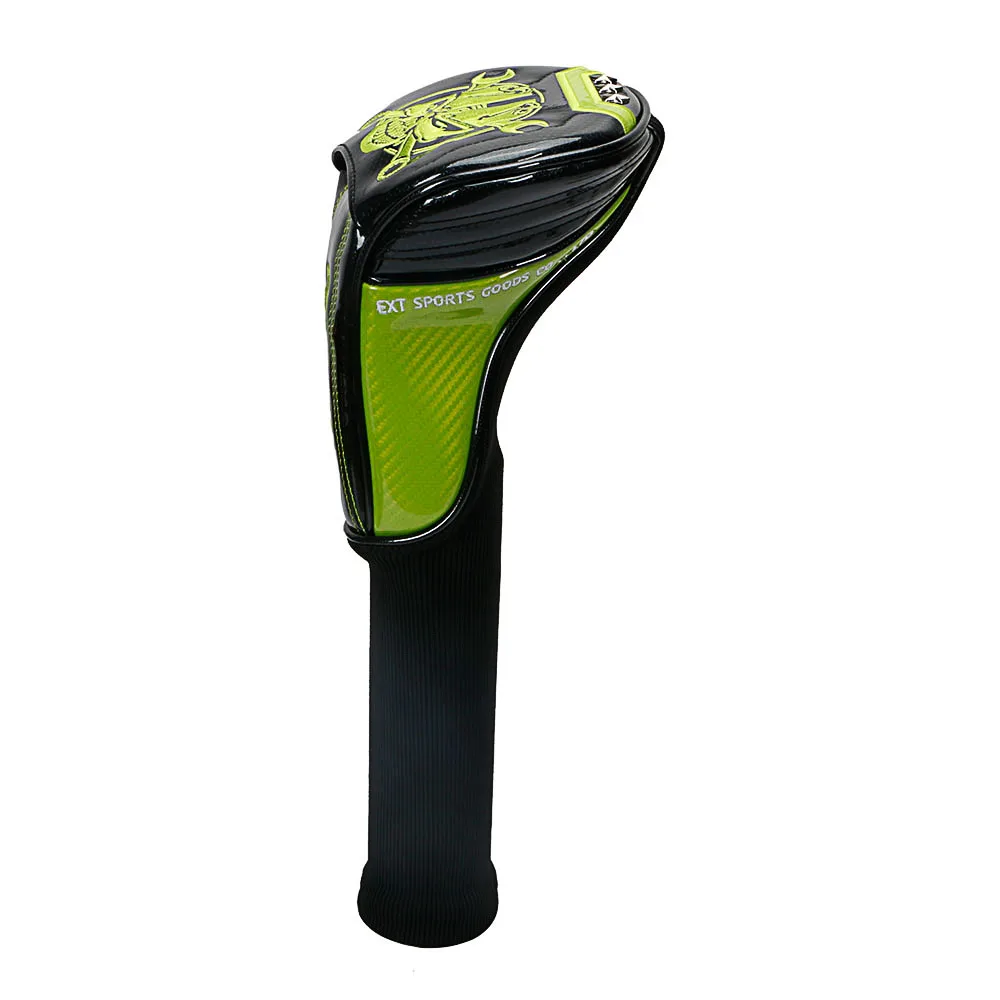 Новые Клубные головные уборы для гольфа 1# драйвер 3#5# дерево# Гибридный чехол из искусственной кожи черного цвета с Зеленый Череп Вышивка головы чехлы