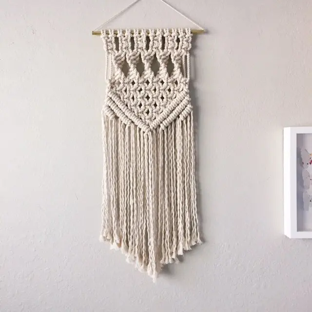 

Hand Made Macrame Wall Art Handmade Cotton Wall Hanging Tapestry with Lace Fabrics Bohemia