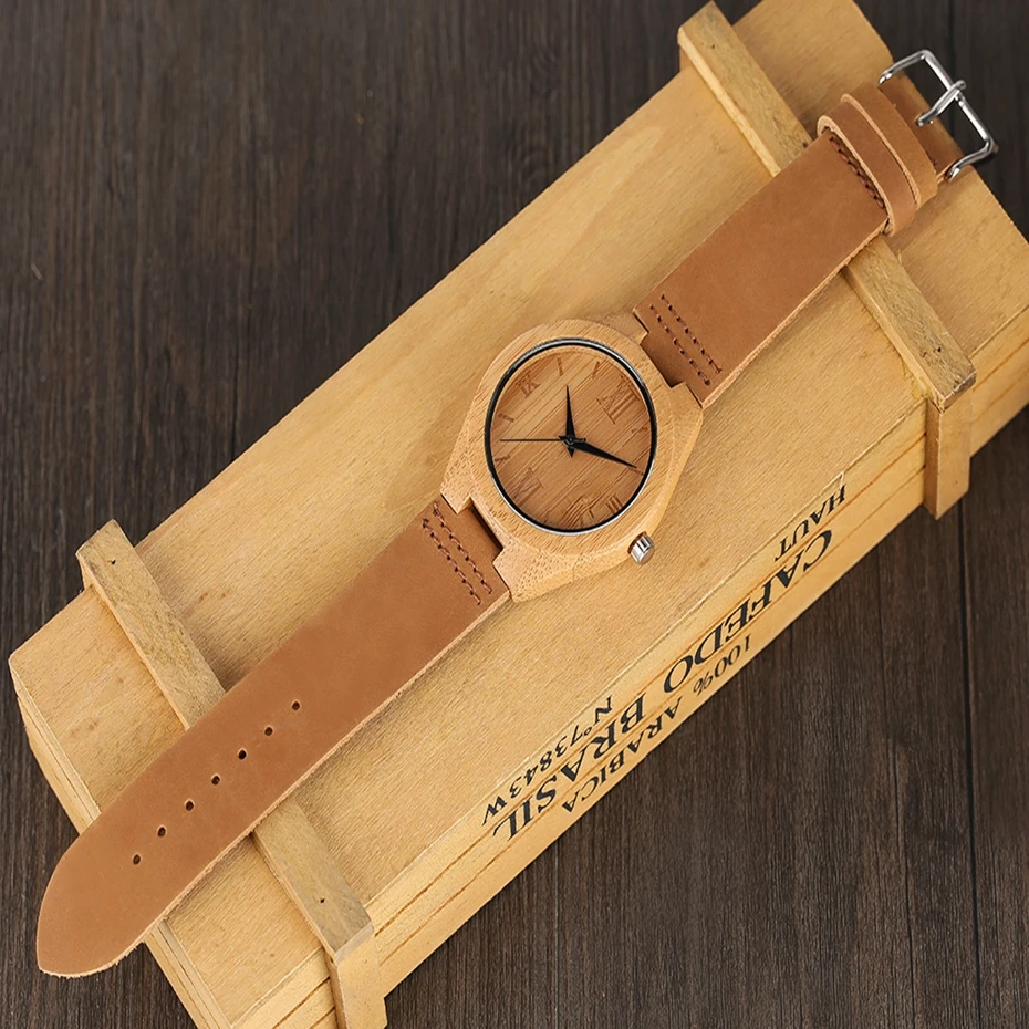 Vintage Mens Wood Watch Minimalism Simple Handmade Carving Quartz Wooden Bamboo Women Sports Clock with Genuine Leather Gift Bag 2017 (13)