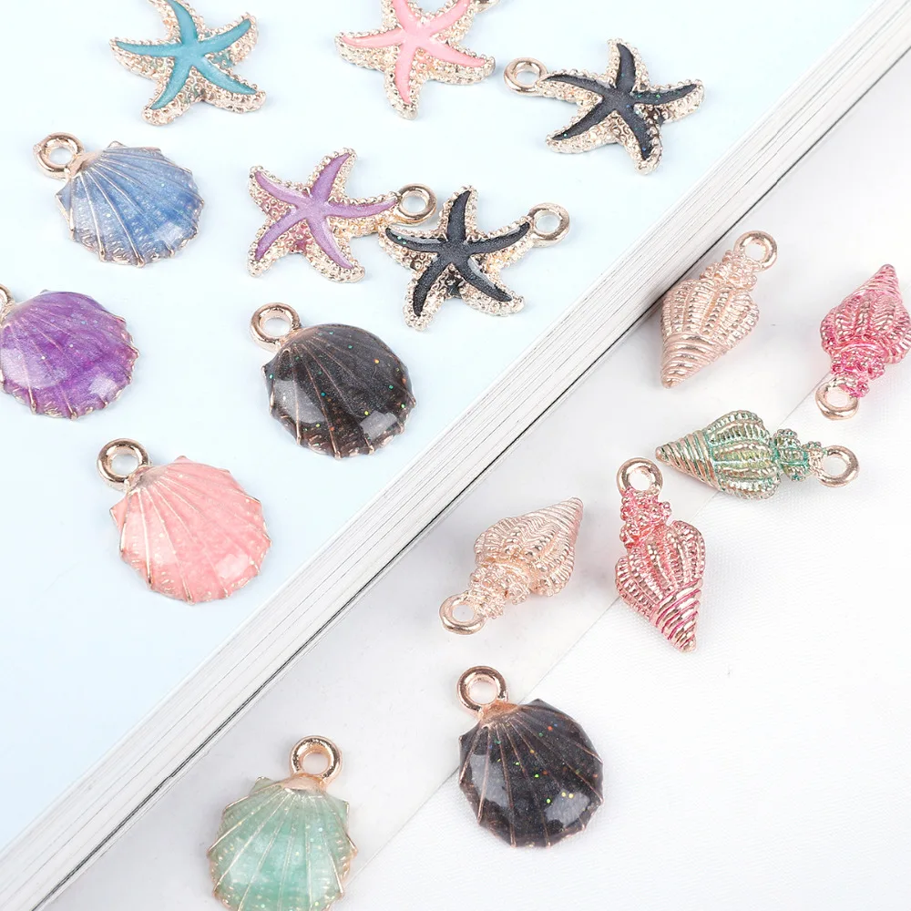 

10Pcs Mixed Nautical Ocean Starfish Shell Conch Sea Enamel Charms Pendant Finding for Hair Jewelry Accessories Earring Charms