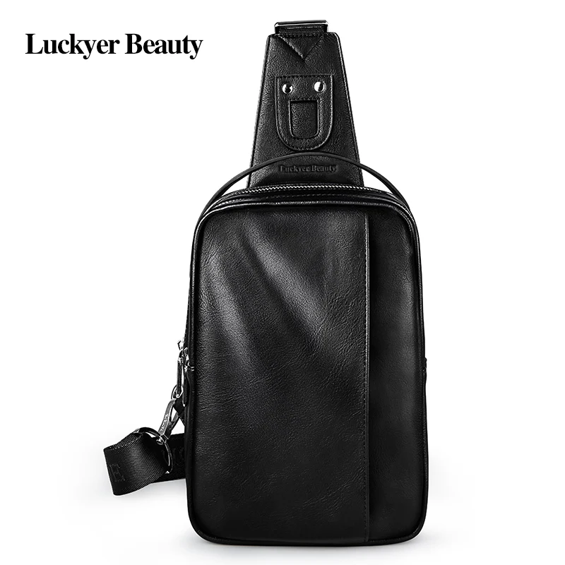 LUCKYER BEAUTY High Quality PU Leather Chest Bag for Men Large Capacity Male Sling Bag for Phone ...