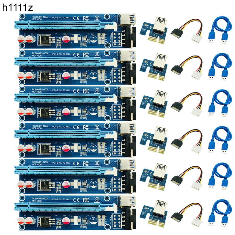 

6 шт., расширитель PCI-E PCI Express, плата расширения PCIE 1x к 16x USB3.0 SATA к 4Pin IDE Molex Power для майнинга BTC