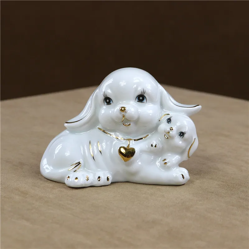Porcelain Dog Statue Ceramic Puppy Doggie Miniature Animal Family Gift