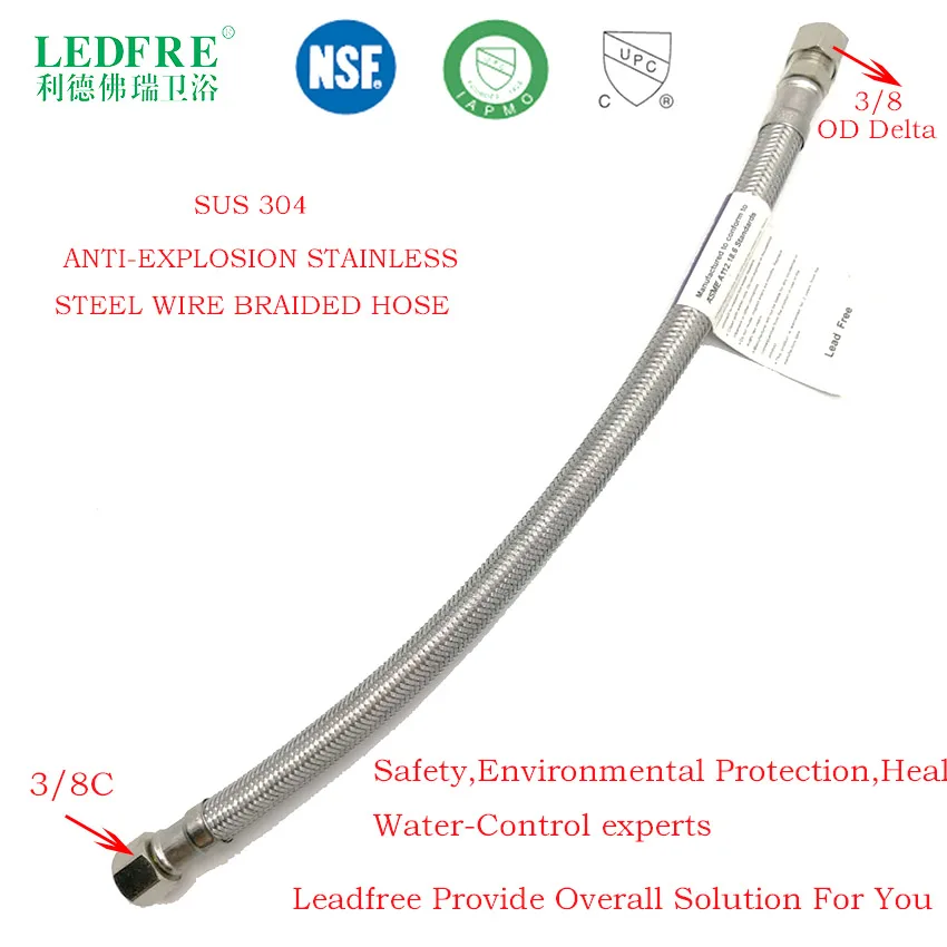 LF15008 3/8C * 3/8OD دلتا مرنة صنبور توفير المياه خرطوم الفولاذ المقاوم للصدأ مضفر موصل أنابيب المياه البلاستيكية أنبوب خراطيم مرنة