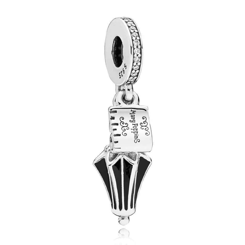 

Authentic 925 Sterling Silver Enamel Mary Poppins Umbrella With Crystal Pendant Charm Fit Pandora Bracelet Bangle DIY Jewelry