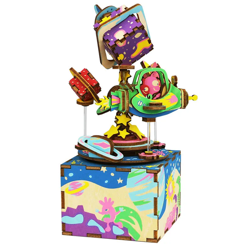

Robotime DIY Dollhouse 3D Puzzle Wooden Model With Music Box Handmade Toys Gift Souvenir For Children The Universe AM403 #E