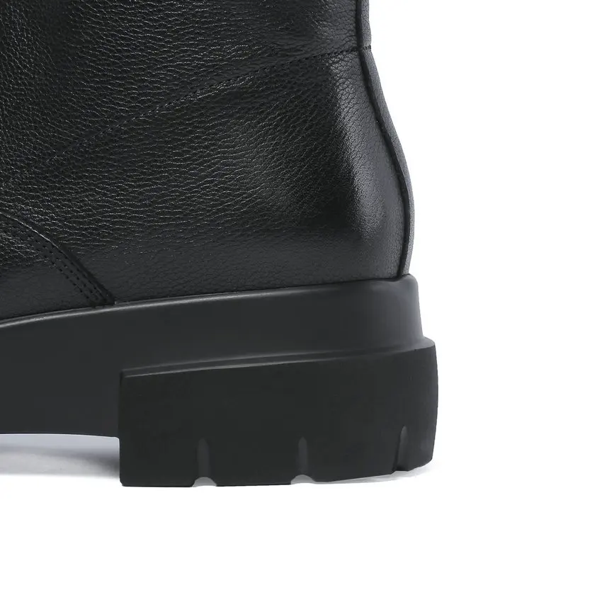 QUTAA 2020 Platform Square Middle Heel Mid Calf Boots Front Zipper Cow Leather Fashion Round Toe Antiskid Women Shoes Size 34-42