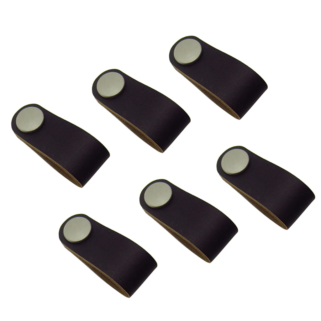 6x Single hole handmade leather furniture handle modern style leather replacement handle door pull knob black