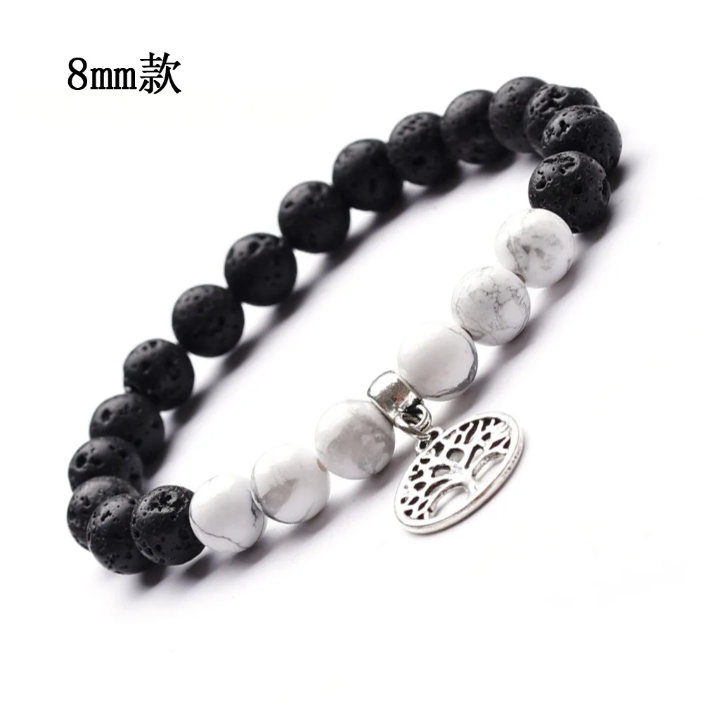 Черно белые мужские и женские Howlite чакр бусы лечебные Браслеты Натуральный Лава