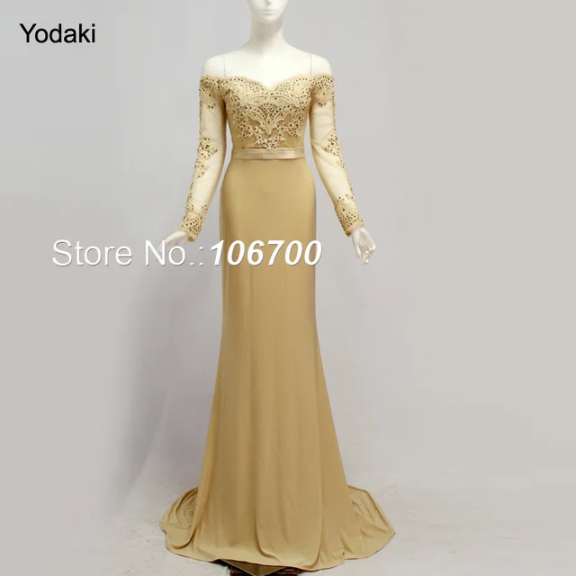 2018 Gold Colors Long Sleeves Mermaid Bridesmaid Dresses Embroidery 2018 Gold Colors Long Sleeves Mermaid Bridesmaid Dresses Embroidery Lace Sweetheart Off Shoulder Pageant Prom