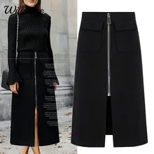Willstage плюс размер 5XL юбки женские молнии спереди с разрезом черные юбки средней длины Офисная Женская рабочая одежда Большие размеры Одежда зима