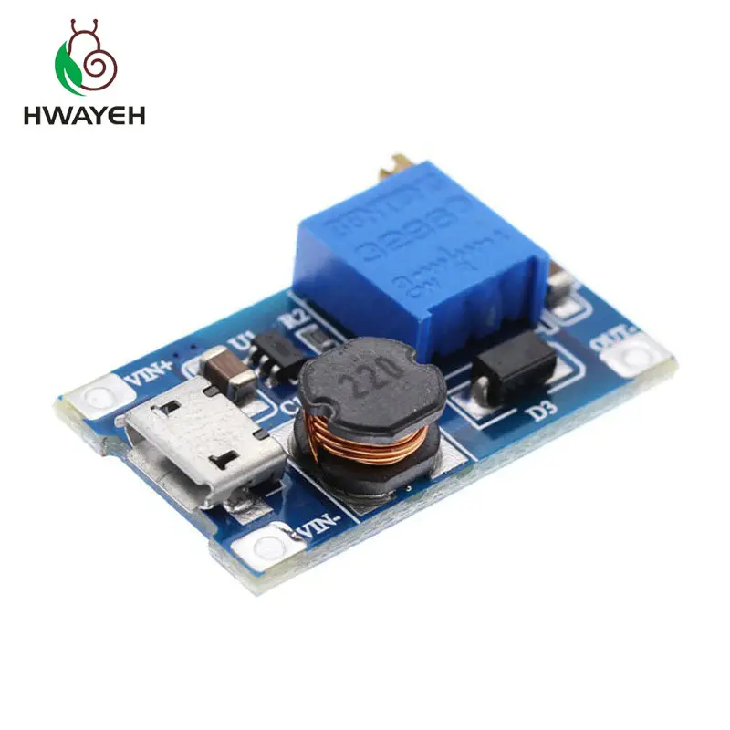 10 шт./лот MT3608 DC Регулируемый Модуль Boost 2A Повышающий с микро USB 2 в 24в до 5В 9В 12В 28В