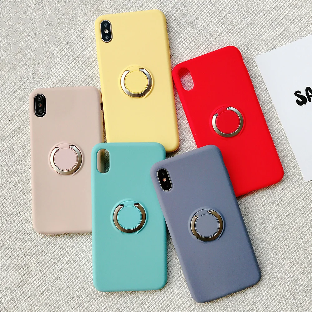 KIPX1110_11_JONSNOW Pure Color Phone Case for iPhone XS XR XS Max 6 6S 7 8 Plus Matte Soft TPU Solid Cover with Ring Holder Capa Fundas