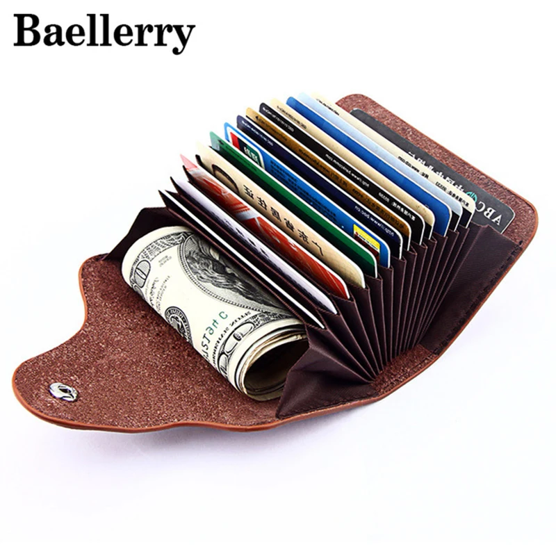 

Genuine Leather Card Holder Unisex Credit Card Holders Men Women Purse Business Buckle Men Wallet Female Large Capacity WWS067