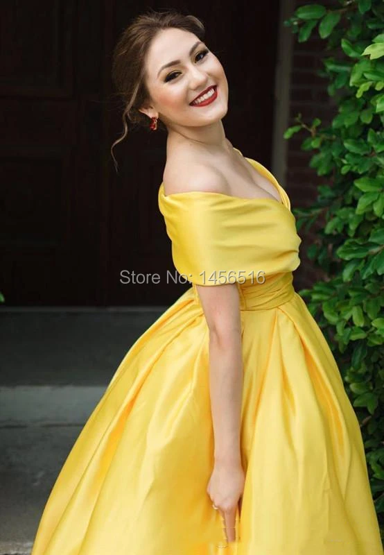 2019 Hot Sale Yellow A Line Long Elegant Evening Dresses Off Shoulder Zipper Back Prom Formal Party Gowns (1)