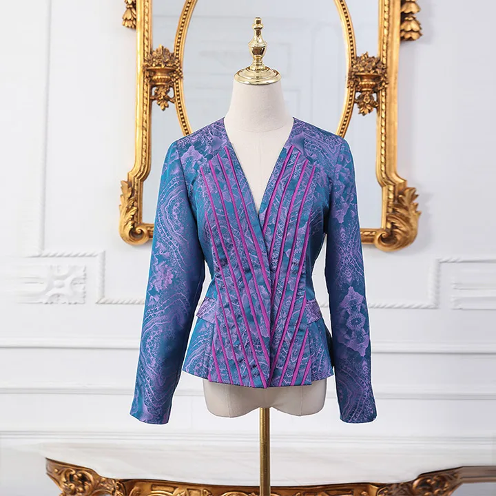 VOA шелковая куртка женская фиолетовая туника тонкие короткие пальто элегантный винтажный женский костюм Осенняя Верхняя одежда длинный рукав большой размер Jas W318