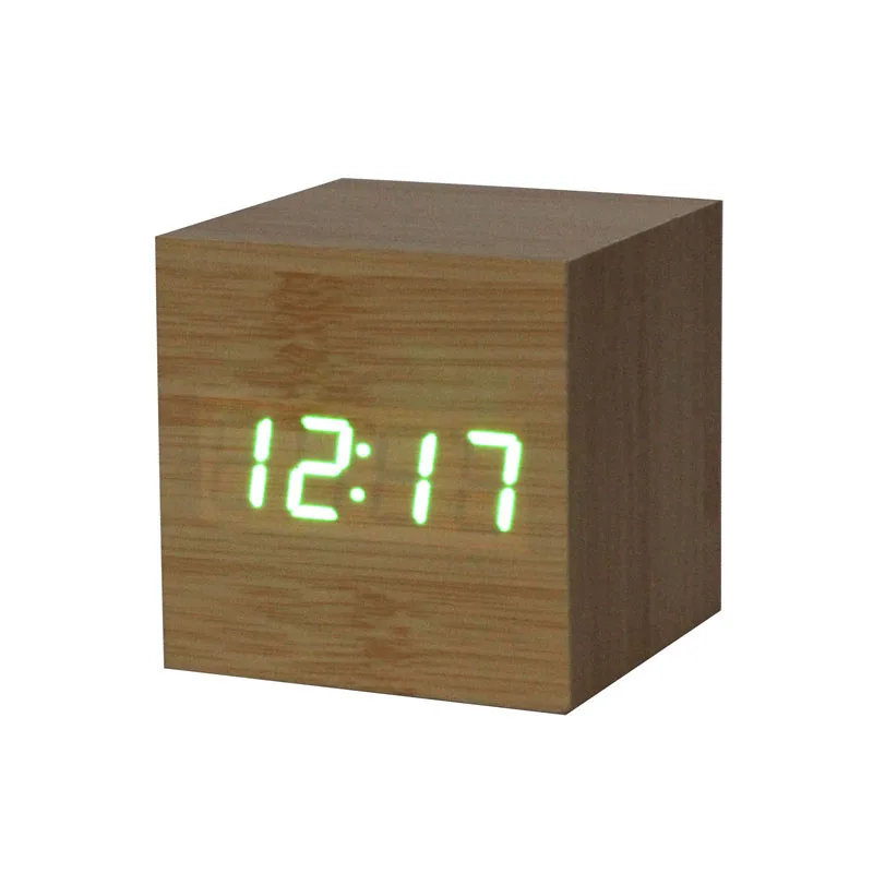 Горячая Распродажа, товар, 1 шт., специальный цифровой светодиодный Будильник из бамбукового дерева и дерева, коричневые часы с голосовым управлением#0815 B