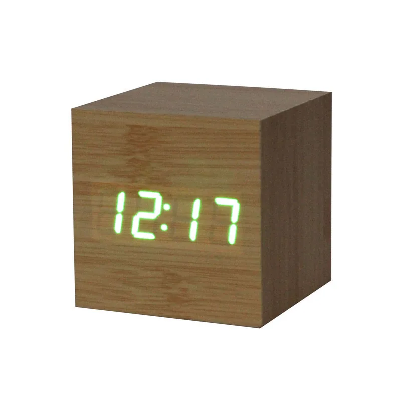 

hot sale item 2017 1PC special Digital LED Bamboo Wooden Wood Desk Alarm Brown Clock Voice Control #0815 B