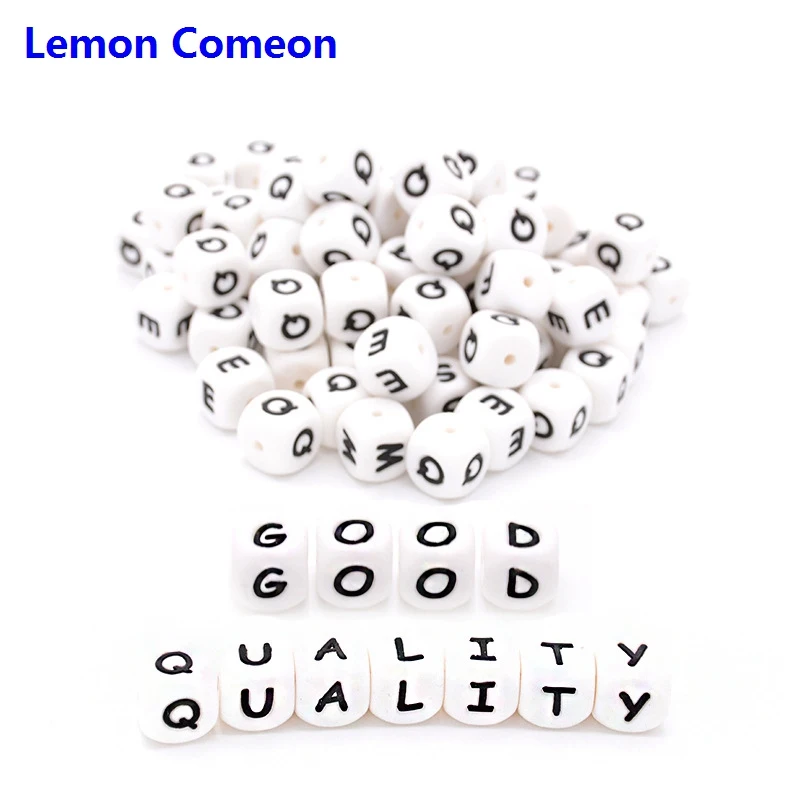 

Lemon Comeon 300-1000PC Silicone Letters English Alphabet Beads 12mm BPA FREE Chew Toy For DIY Pacifier Chain Teething Necklace
