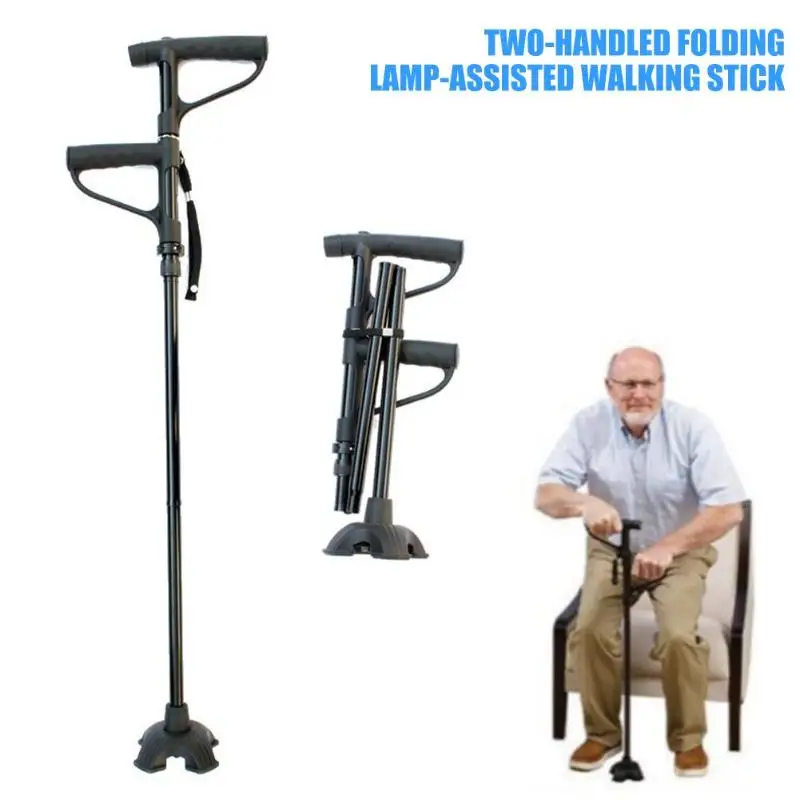 

1pc Outdoor Non-slip Elderly Canes Old Man Walking Stick Telescopic Folding Walking Stick Crutch Hiking Elderly Walk Mens Baston