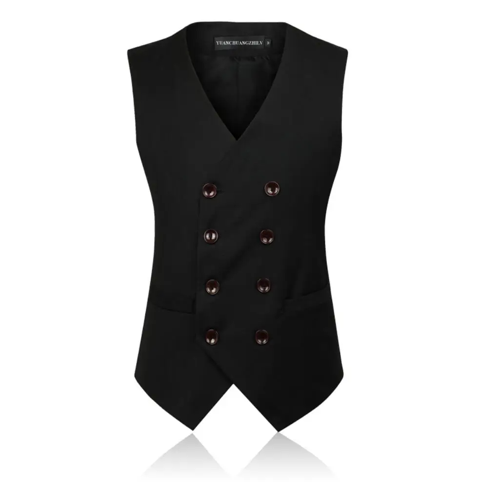 

S-6XL MEN New Fashion Double Breasted Slim Sleeveless Vest Cotton Waistcoat Suit Vest Male Dress Vest Bar Work Wear Costumes