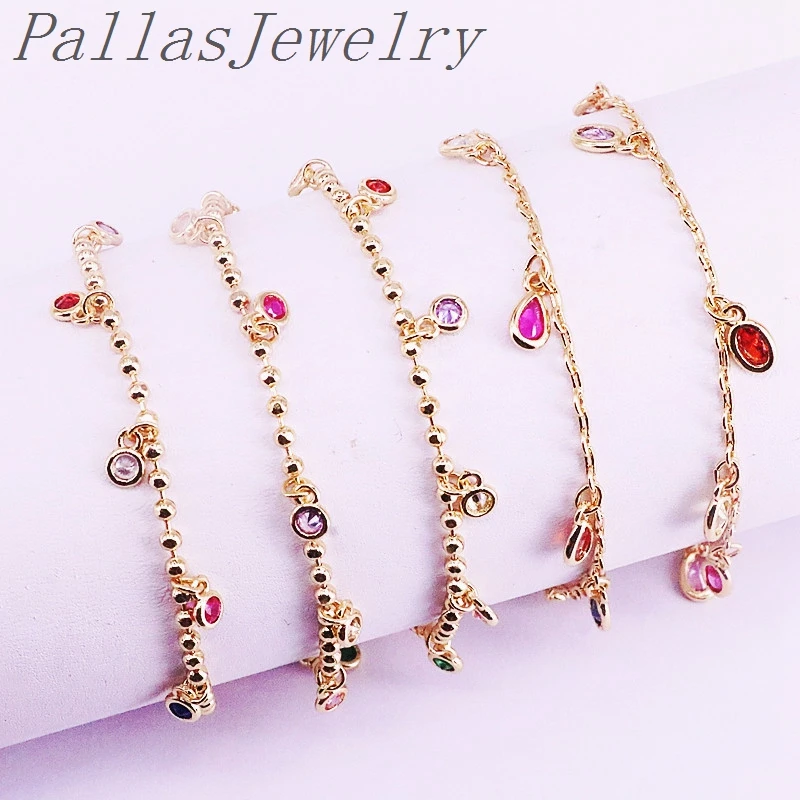

5Pcs Fashion Multi Bezel CZ Zirconia Charm Lady Girl Chain Bracelets Colorful Zirconia Women Girl Jewelry
