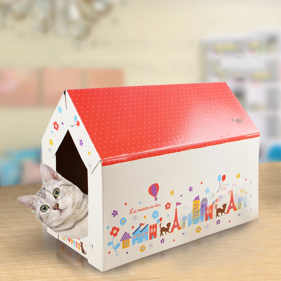 

Funny Pet House Cat Kennel Scratch Board Toy Box Scratching Posts Cage Crinkled Paper Games Jouet Chat Supplies Cats 70M0270