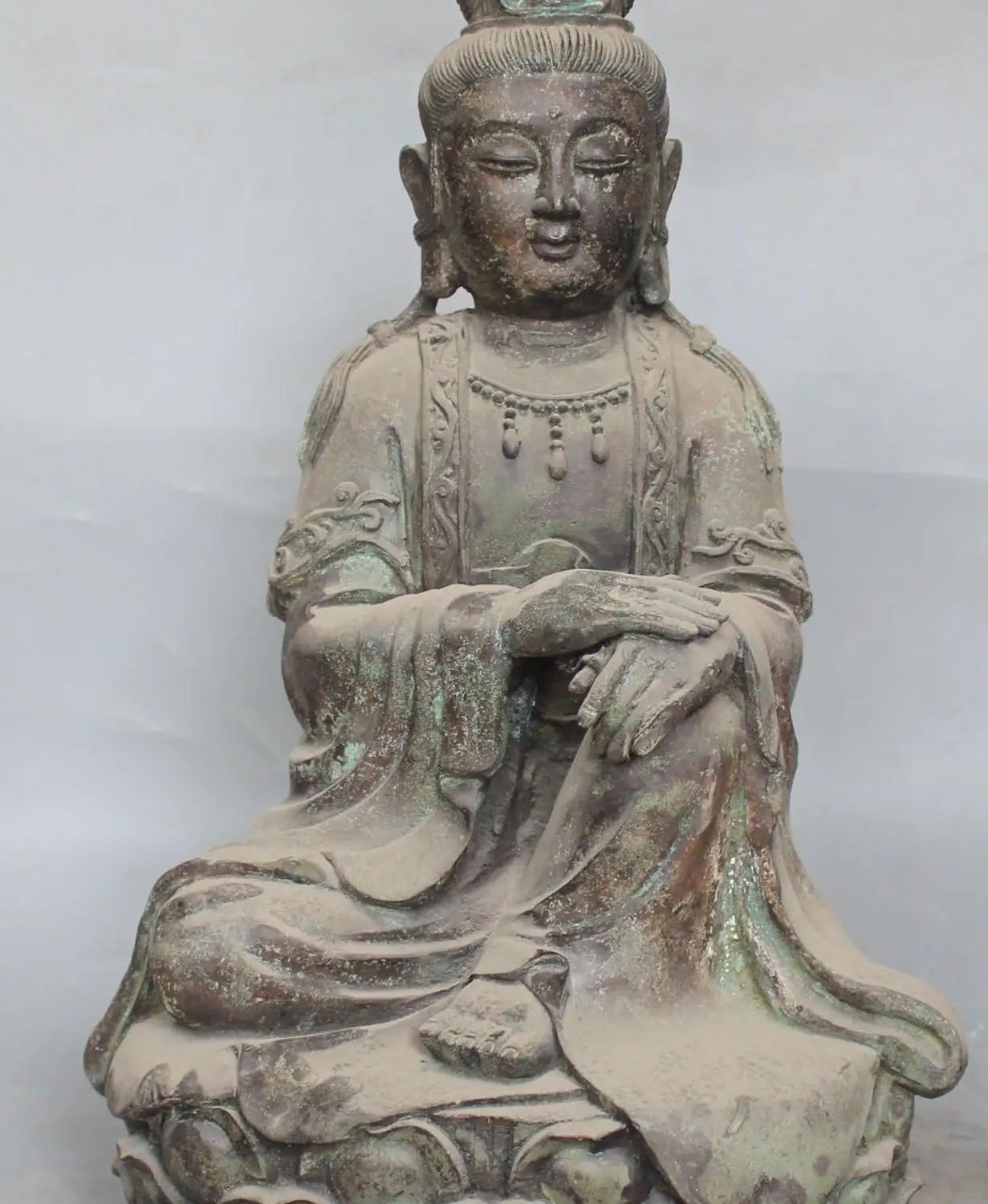 20"China Bronze Seat Lotus Kwan yin Bodhisattva Goddess Shakyamuni