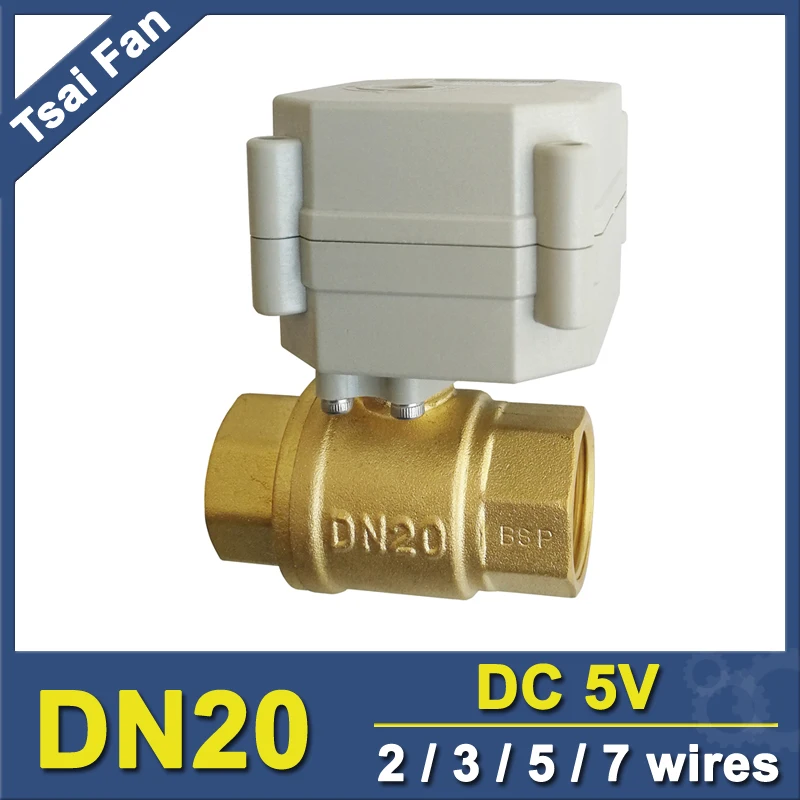 TF20-B2-C DC5V 2/3/5/7 проволочный латунный DN20 BSP / NPT 3/4 ''моторизованный шаровой клапан