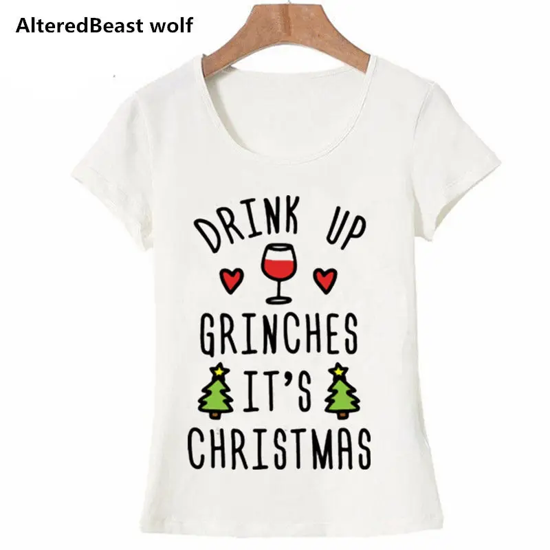 Drink Up Grinches новогодние майки для женщин, подарок, слоган, красные, модные, гранж, вечерние, стильные, эстетические, Забавные футболки, цитата, готика, футболки