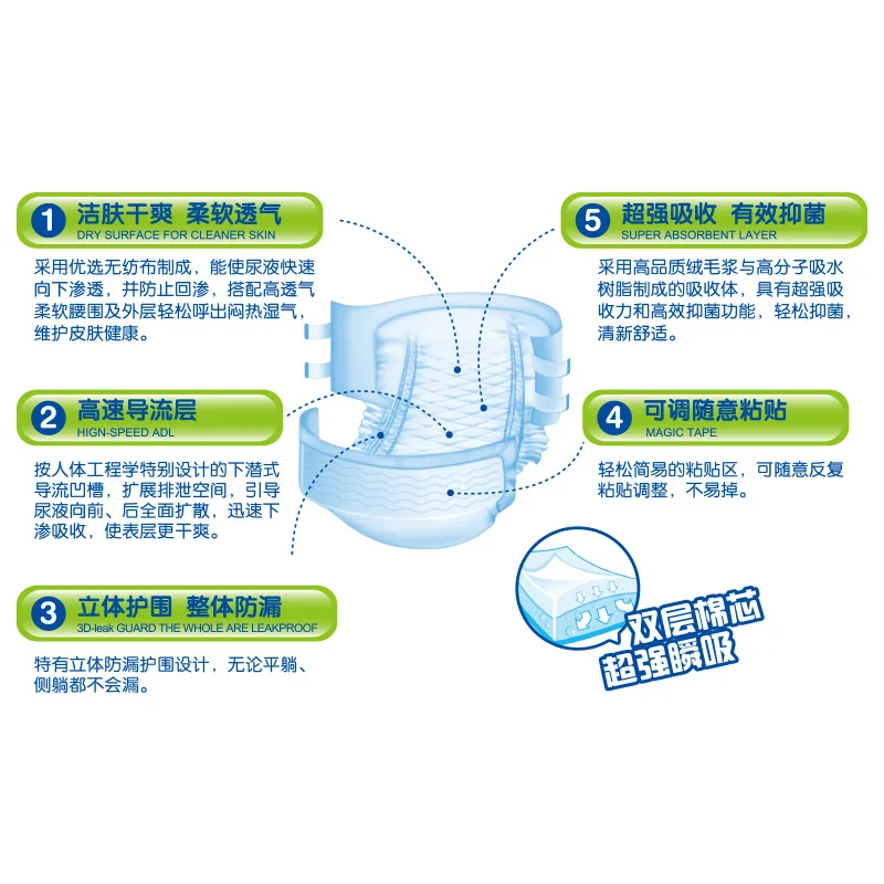 Adult Diaper 1PCS M XL code old diaper Three dimensional leakproof double layer cotton core Healthy 3