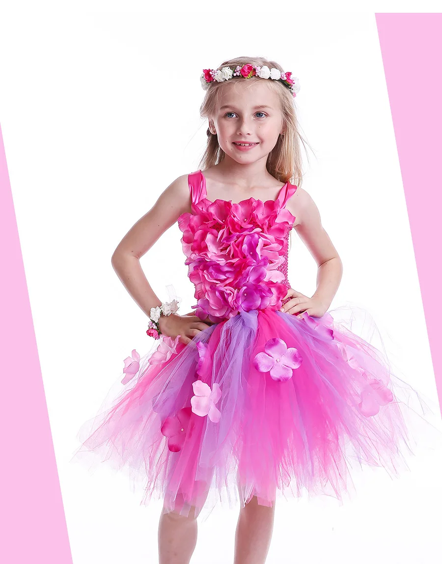 Hydrangea Flower Tutu Dress for Girls Wedding Birthday Party Photo Clothing Baby Girl Petals Dress Handmade Kids Pageant Dress (2)